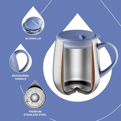 16 oz Insulated Coffee Mug with Handle and Lid, Double Wall Stainless Steel Vacuum Thermal Coffee Mug, Travel Coffee Cup Thermal Cup for Home and Office, Eggshell Blue