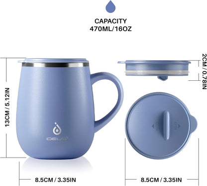 16 oz Insulated Coffee Mug with Handle and Lid, Double Wall Stainless Steel Vacuum Thermal Coffee Mug, Travel Coffee Cup Thermal Cup for Home and Office, Eggshell Blue