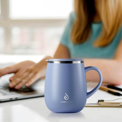 16 oz Insulated Coffee Mug with Handle and Lid, Double Wall Stainless Steel Vacuum Thermal Coffee Mug, Travel Coffee Cup Thermal Cup for Home and Office, Eggshell Blue