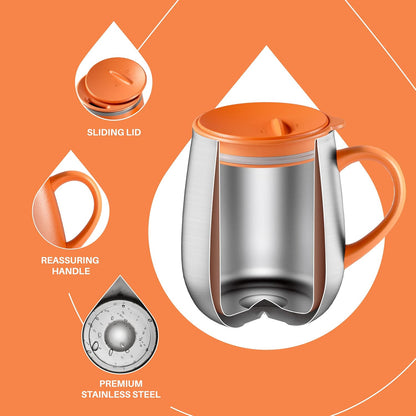 16 oz Insulated Coffee Mug with Handle and Lid, Double Wall Stainless Steel Vacuum Thermal Coffee Mug, Travel Coffee Cup Thermal Cup for Home and Office, Eggshell Blue