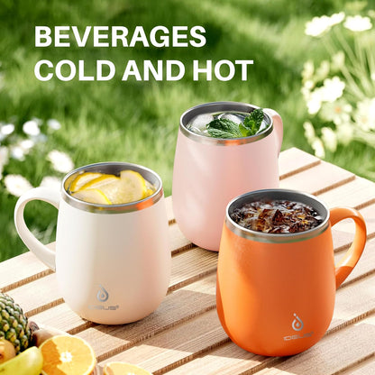 16 oz Insulated Coffee Mug with Handle and Lid, Double Wall Stainless Steel Vacuum Thermal Coffee Mug, Travel Coffee Cup Thermal Cup for Home and Office, Eggshell Blue