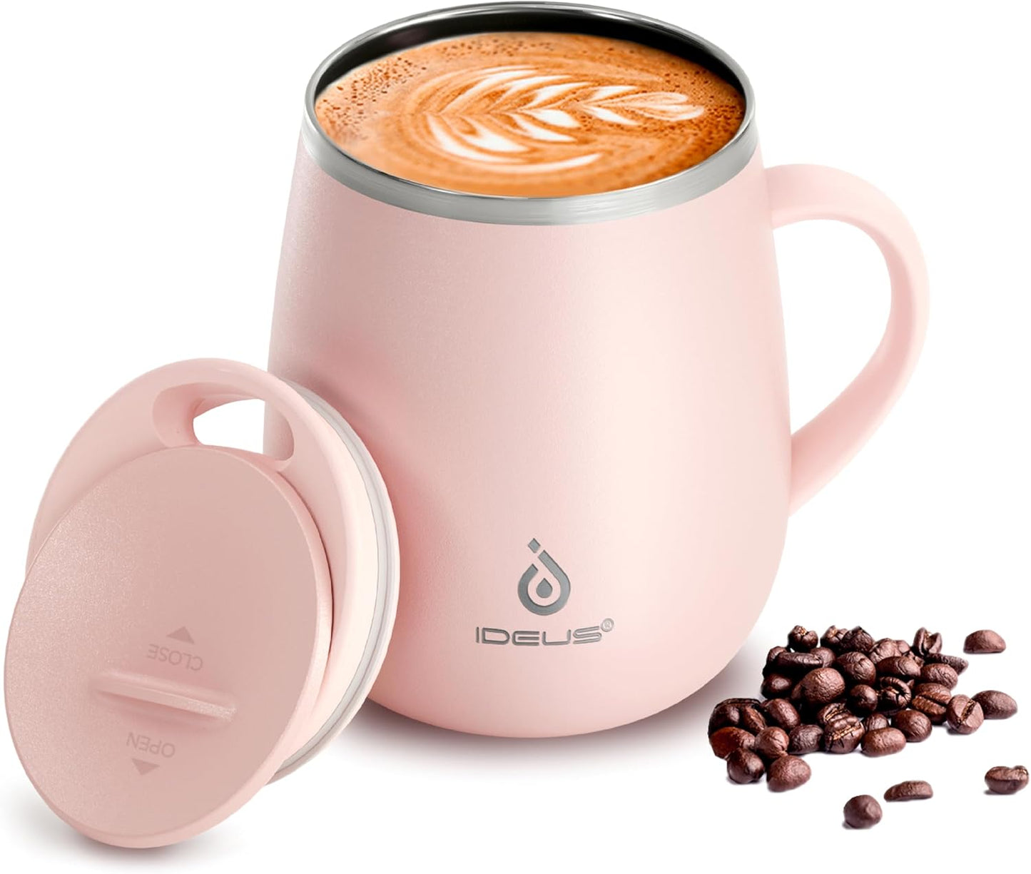 16 oz Insulated Coffee Mug with Handle and Lid, Double Wall Stainless Steel Vacuum Thermal Coffee Mug, Travel Coffee Cup Thermal Cup for Home and Office, Eggshell Blue