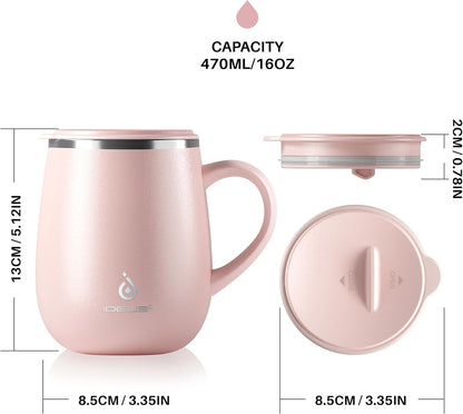 16 oz Insulated Coffee Mug with Handle and Lid, Double Wall Stainless Steel Vacuum Thermal Coffee Mug, Travel Coffee Cup Thermal Cup for Home and Office, Eggshell Blue
