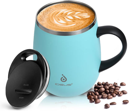 16 oz Insulated Coffee Mug with Handle and Lid, Double Wall Stainless Steel Vacuum Thermal Coffee Mug, Travel Coffee Cup Thermal Cup for Home and Office, Eggshell Blue