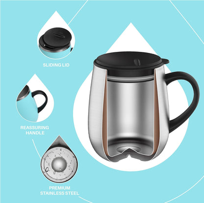16 oz Insulated Coffee Mug with Handle and Lid, Double Wall Stainless Steel Vacuum Thermal Coffee Mug, Travel Coffee Cup Thermal Cup for Home and Office, Eggshell Blue