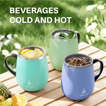 16 oz Insulated Coffee Mug with Handle and Lid, Double Wall Stainless Steel Vacuum Thermal Coffee Mug, Travel Coffee Cup Thermal Cup for Home and Office, Eggshell Blue