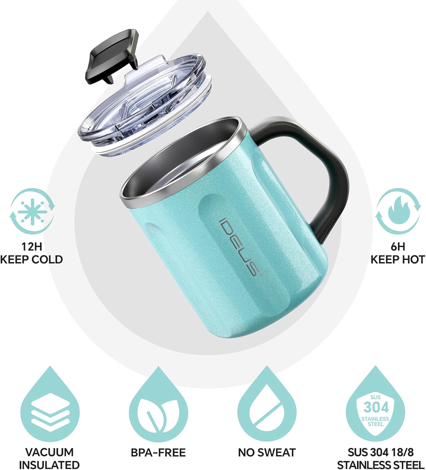 16 oz Insulated Coffee Mug with Handle and Lid, Double Wall Stainless Steel Vacuum Thermal Coffee Mug, Travel Coffee Cup Thermal Cup for Home and Office, Eggshell Blue