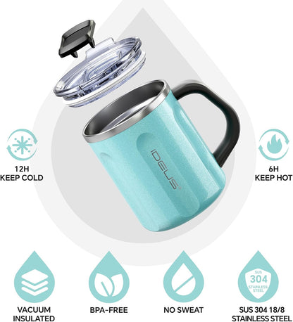 16 oz Insulated Coffee Mug with Handle and Lid, Double Wall Stainless Steel Vacuum Thermal Coffee Mug, Travel Coffee Cup Thermal Cup for Home and Office, Eggshell Blue