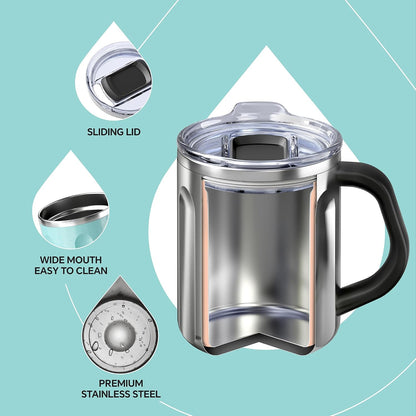 16 oz Insulated Coffee Mug with Handle and Lid, Double Wall Stainless Steel Vacuum Thermal Coffee Mug, Travel Coffee Cup Thermal Cup for Home and Office, Eggshell Blue