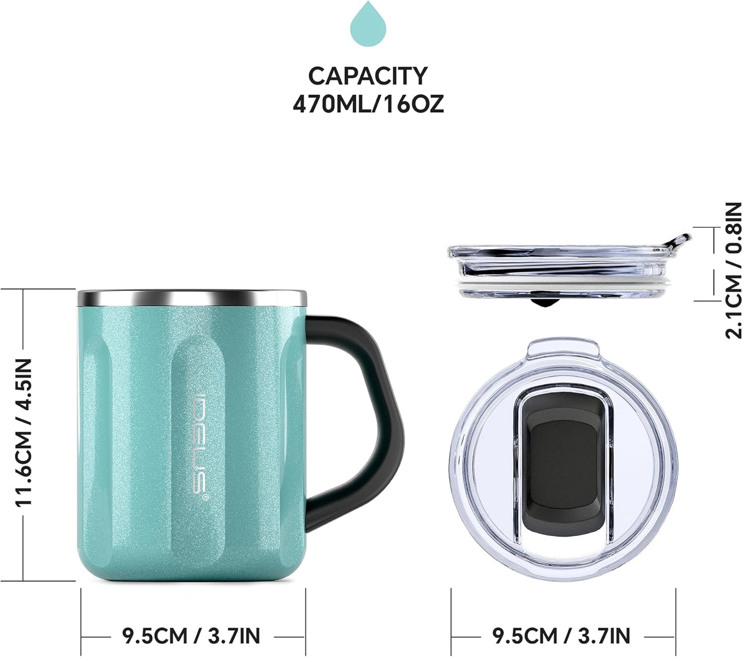16 oz Insulated Coffee Mug with Handle and Lid, Double Wall Stainless Steel Vacuum Thermal Coffee Mug, Travel Coffee Cup Thermal Cup for Home and Office, Eggshell Blue