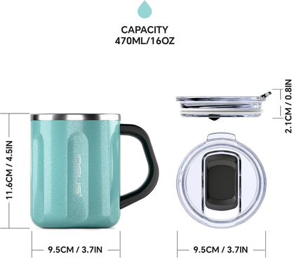 16 oz Insulated Coffee Mug with Handle and Lid, Double Wall Stainless Steel Vacuum Thermal Coffee Mug, Travel Coffee Cup Thermal Cup for Home and Office, Eggshell Blue