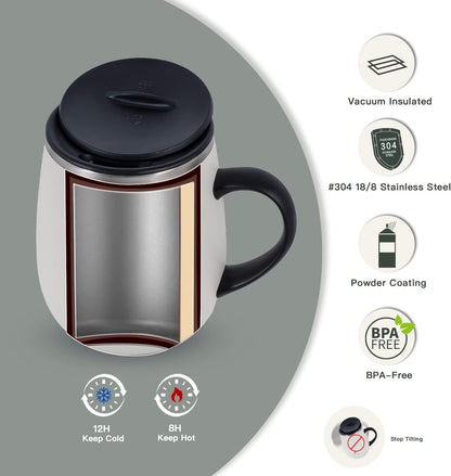 16 oz Insulated Coffee Mug with Handle and Lid, Double Wall Stainless Steel Vacuum Thermal Coffee Mug, Travel Coffee Cup Thermal Cup for Home and Office, Eggshell Blue