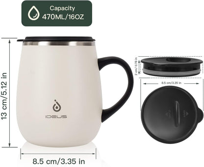 16 oz Insulated Coffee Mug with Handle and Lid, Double Wall Stainless Steel Vacuum Thermal Coffee Mug, Travel Coffee Cup Thermal Cup for Home and Office, Eggshell Blue