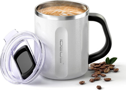 16 oz Insulated Coffee Mug with Handle and Lid, Double Wall Stainless Steel Vacuum Thermal Coffee Mug, Travel Coffee Cup Thermal Cup for Home and Office, Eggshell Blue
