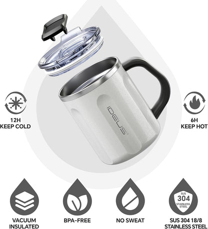 16 oz Insulated Coffee Mug with Handle and Lid, Double Wall Stainless Steel Vacuum Thermal Coffee Mug, Travel Coffee Cup Thermal Cup for Home and Office, Eggshell Blue