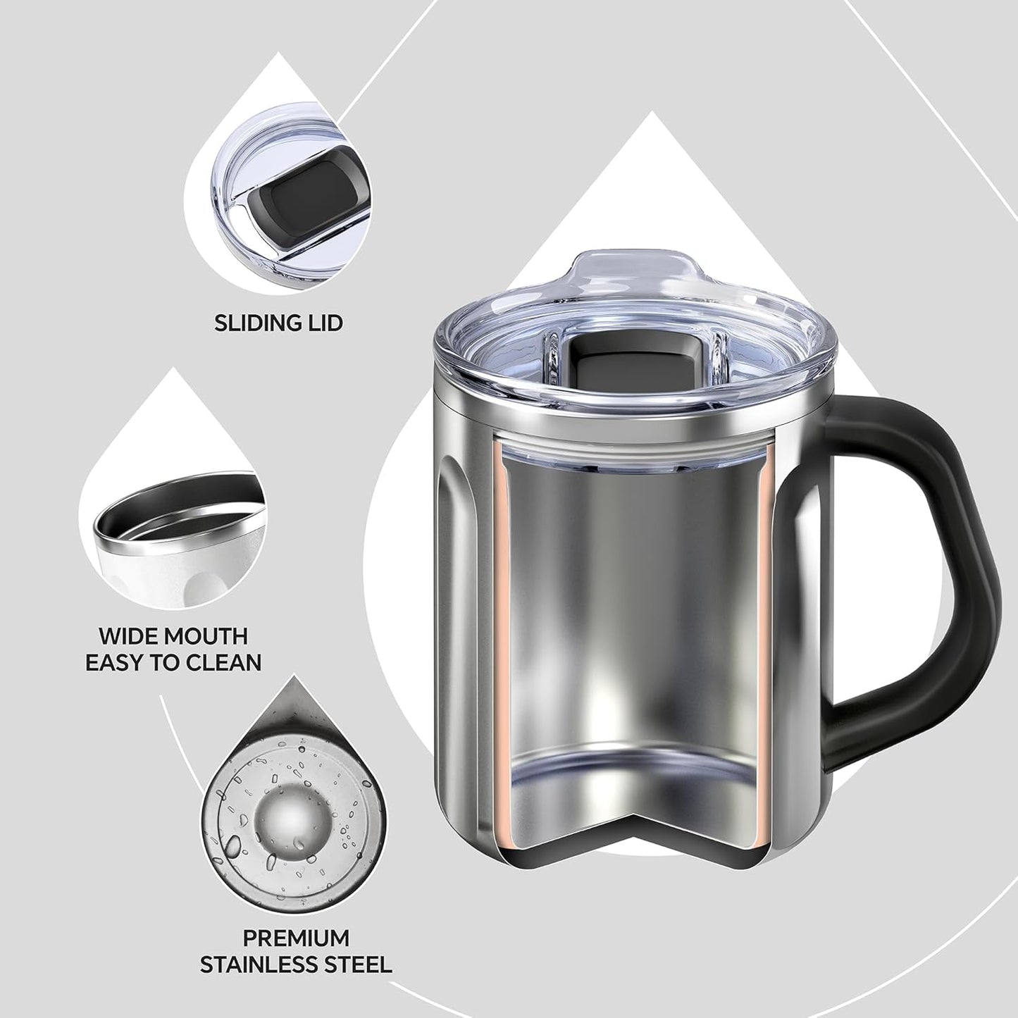 16 oz Insulated Coffee Mug with Handle and Lid, Double Wall Stainless Steel Vacuum Thermal Coffee Mug, Travel Coffee Cup Thermal Cup for Home and Office, Eggshell Blue