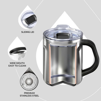 16 oz Insulated Coffee Mug with Handle and Lid, Double Wall Stainless Steel Vacuum Thermal Coffee Mug, Travel Coffee Cup Thermal Cup for Home and Office, Eggshell Blue