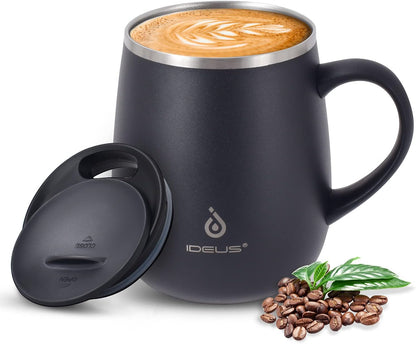 16 oz Insulated Coffee Mug with Handle and Lid, Double Wall Stainless Steel Vacuum Thermal Coffee Mug, Travel Coffee Cup Thermal Cup for Home and Office, Eggshell Blue