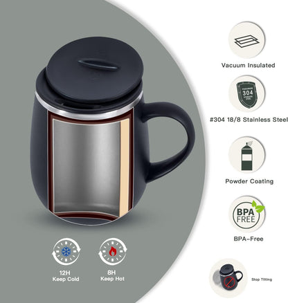 16 oz Insulated Coffee Mug with Handle and Lid, Double Wall Stainless Steel Vacuum Thermal Coffee Mug, Travel Coffee Cup Thermal Cup for Home and Office, Eggshell Blue