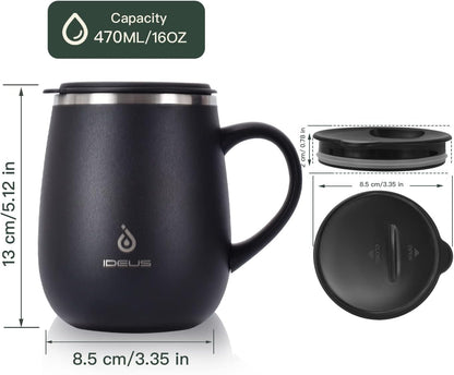 16 oz Insulated Coffee Mug with Handle and Lid, Double Wall Stainless Steel Vacuum Thermal Coffee Mug, Travel Coffee Cup Thermal Cup for Home and Office, Eggshell Blue