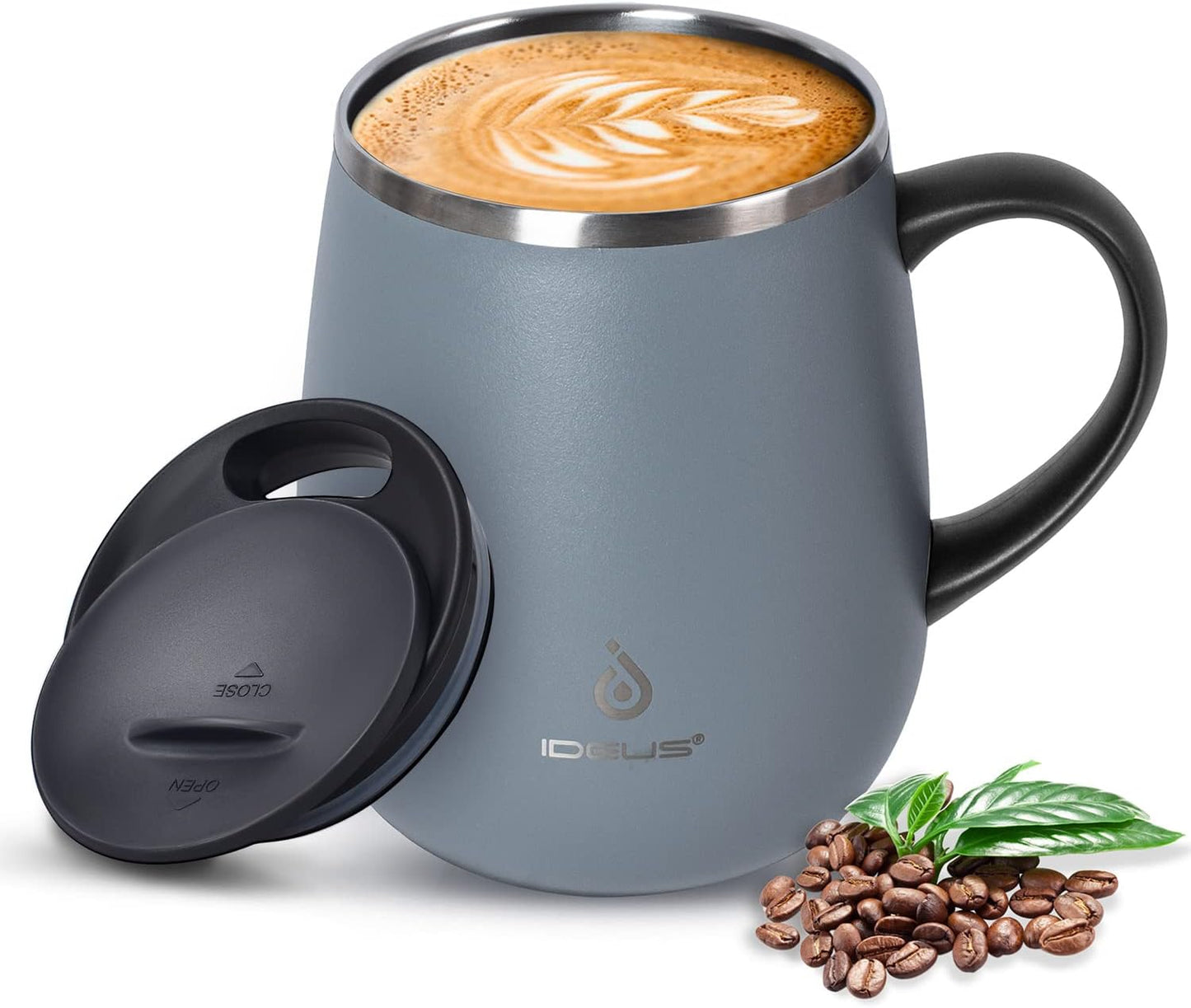16 oz Insulated Coffee Mug with Handle and Lid, Double Wall Stainless Steel Vacuum Thermal Coffee Mug, Travel Coffee Cup Thermal Cup for Home and Office, Eggshell Blue