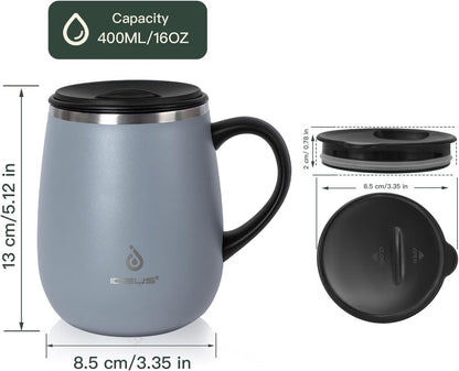 16 oz Insulated Coffee Mug with Handle and Lid, Double Wall Stainless Steel Vacuum Thermal Coffee Mug, Travel Coffee Cup Thermal Cup for Home and Office, Eggshell Blue