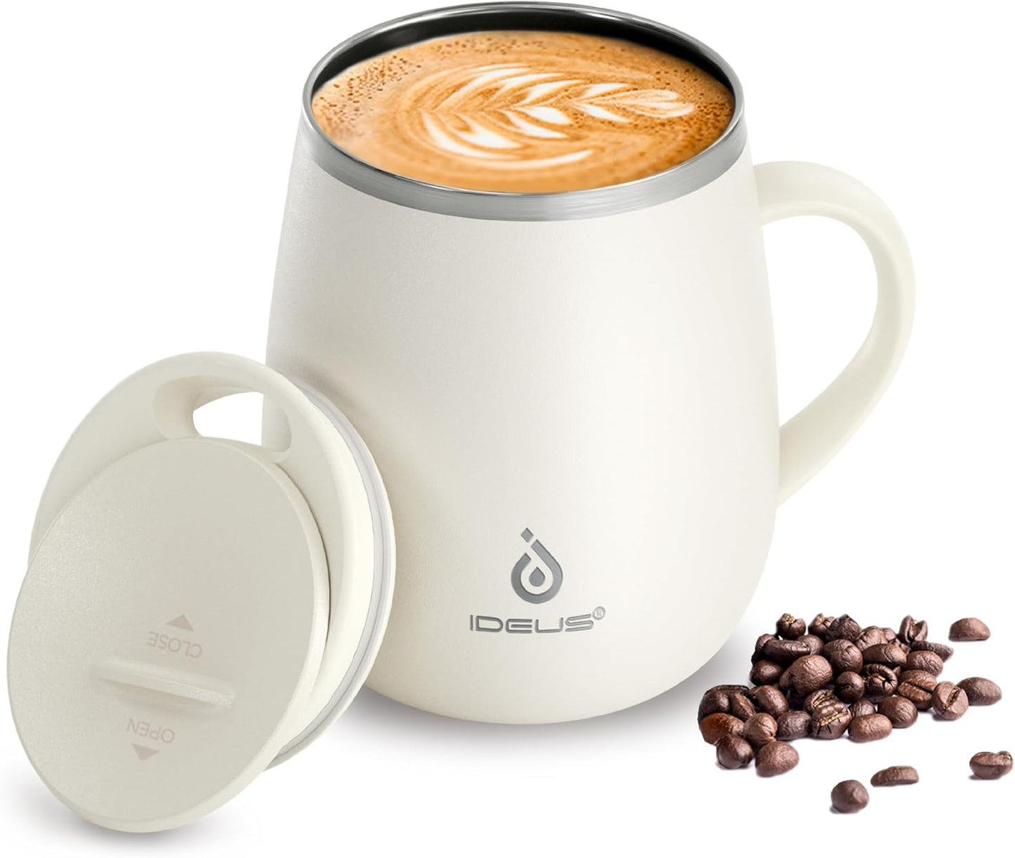16 oz Insulated Coffee Mug with Handle and Lid, Double Wall Stainless Steel Vacuum Thermal Coffee Mug, Travel Coffee Cup Thermal Cup for Home and Office, Eggshell Blue