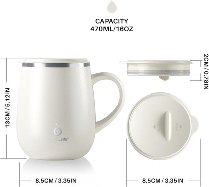 16 oz Insulated Coffee Mug with Handle and Lid, Double Wall Stainless Steel Vacuum Thermal Coffee Mug, Travel Coffee Cup Thermal Cup for Home and Office, Eggshell Blue