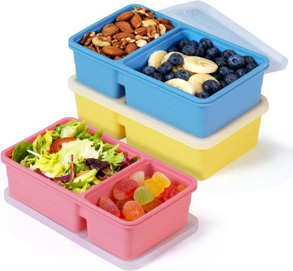 Silicone Freezer Trays with Lids(3Pack), 12 oz Double Compartment Cavity Soup Molds, Per Compartment for Broth, Sauce, Leftovers & Large Ice Cubes, Oven & Dishwasher Safe, Easy to Clean