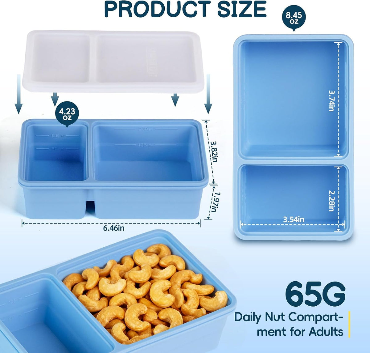 Silicone Freezer Trays with Lids(3Pack), 12 oz Double Compartment Cavity Soup Molds, Per Compartment for Broth, Sauce, Leftovers & Large Ice Cubes, Oven & Dishwasher Safe, Easy to Clean