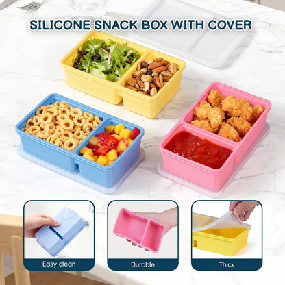 Silicone Freezer Trays with Lids(3Pack), 12 oz Double Compartment Cavity Soup Molds, Per Compartment for Broth, Sauce, Leftovers & Large Ice Cubes, Oven & Dishwasher Safe, Easy to Clean