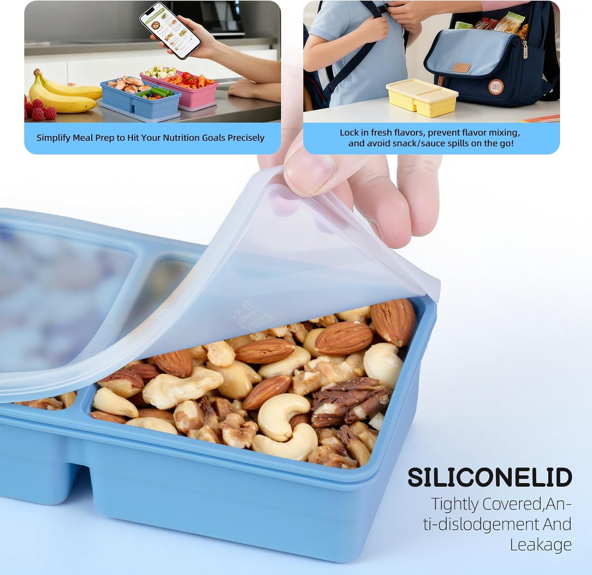 Silicone Freezer Trays with Lids(3Pack), 12 oz Double Compartment Cavity Soup Molds, Per Compartment for Broth, Sauce, Leftovers & Large Ice Cubes, Oven & Dishwasher Safe, Easy to Clean