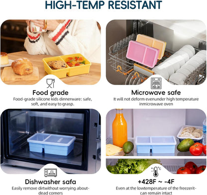 Silicone Freezer Trays with Lids(3Pack), 12 oz Double Compartment Cavity Soup Molds, Per Compartment for Broth, Sauce, Leftovers & Large Ice Cubes, Oven & Dishwasher Safe, Easy to Clean