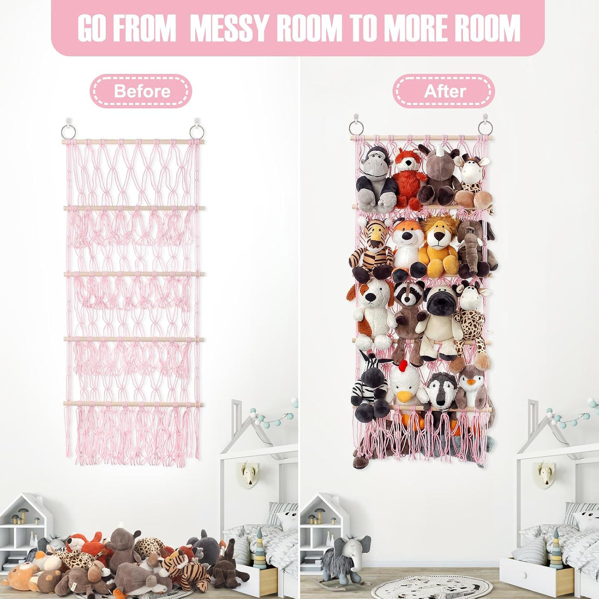 Stuffed Animal Net or Hammock Corner Plush Toy Storage Organizer 4 Layer