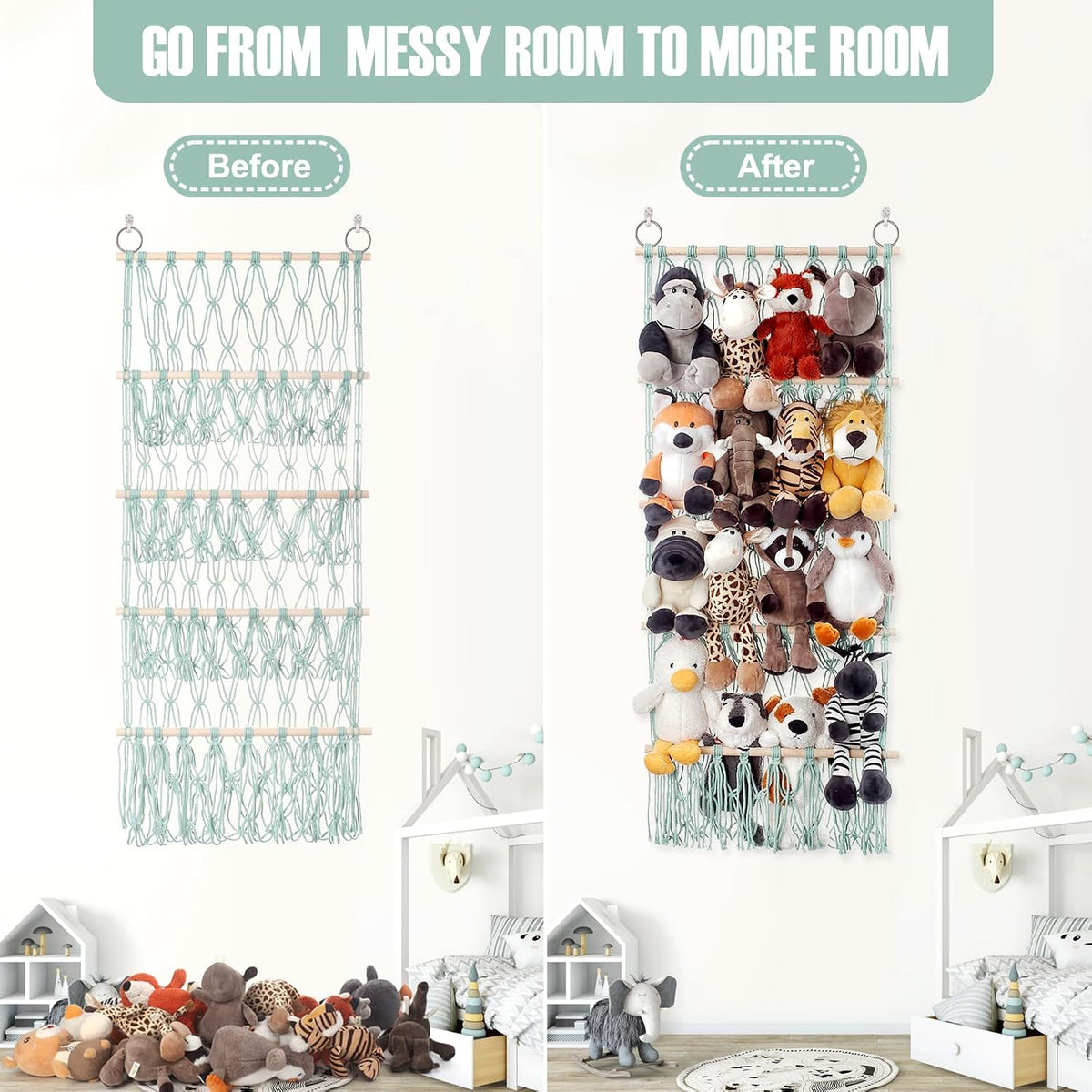 Stuffed Animal Net or Hammock Corner Plush Toy Storage Organizer 4 Layer