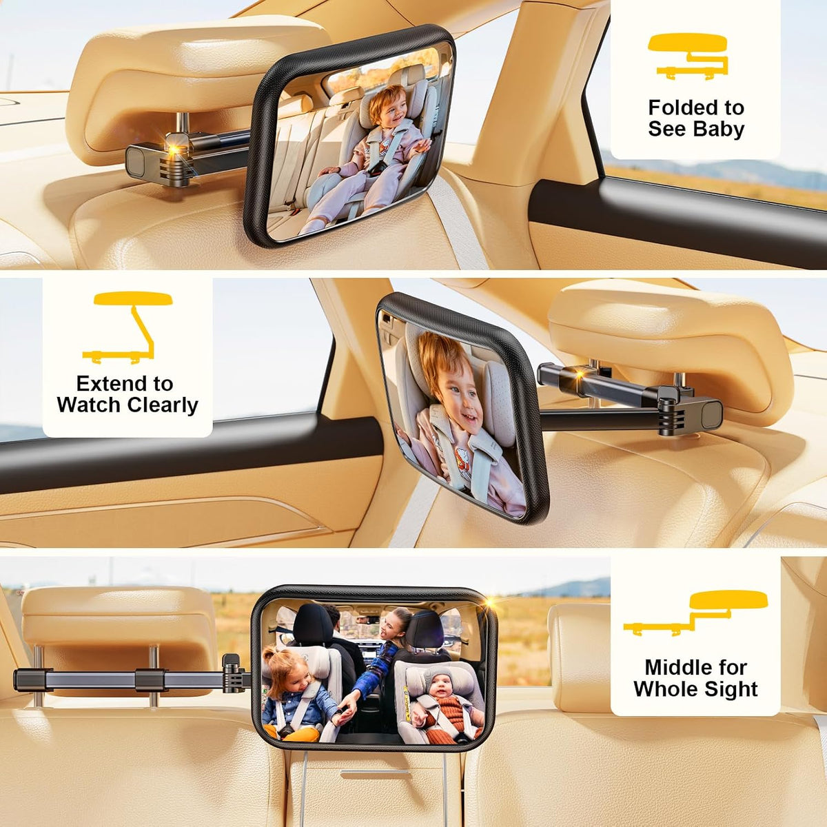 Baby Mirror for Baby in Car Seat Rear Facing, Stretchable Design