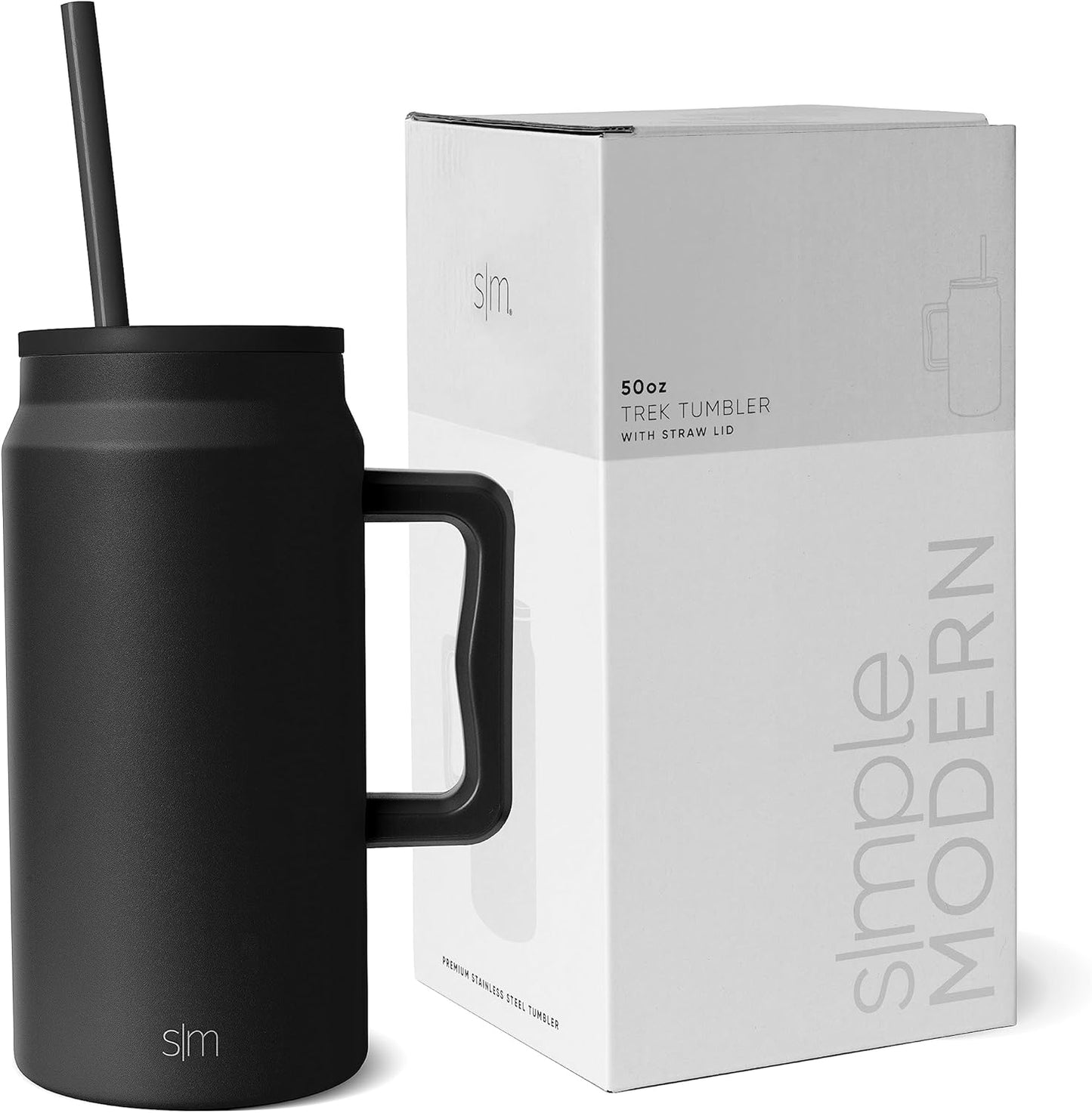 50 oz Mug Tumbler with Handle and Straw Lid | Reusable Insulated Stainless Steel Large Travel Jug Water Bottle | Gifts for Women Men Him Her | Trek Collection | 50oz | Graphite