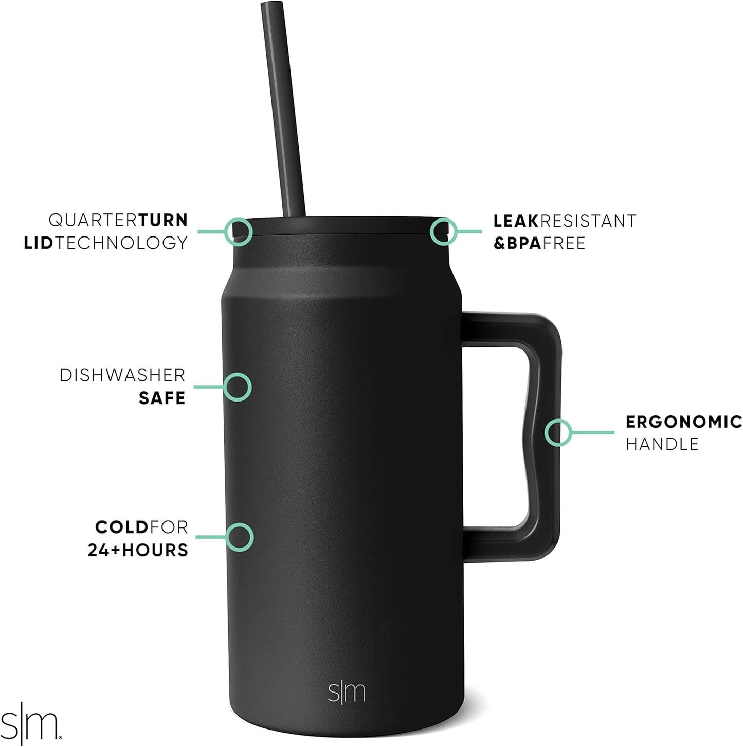 50 oz Mug Tumbler with Handle and Straw Lid | Reusable Insulated Stainless Steel Large Travel Jug Water Bottle | Gifts for Women Men Him Her | Trek Collection | 50oz | Graphite