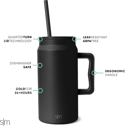 50 oz Mug Tumbler with Handle and Straw Lid | Reusable Insulated Stainless Steel Large Travel Jug Water Bottle | Gifts for Women Men Him Her | Trek Collection | 50oz | Graphite