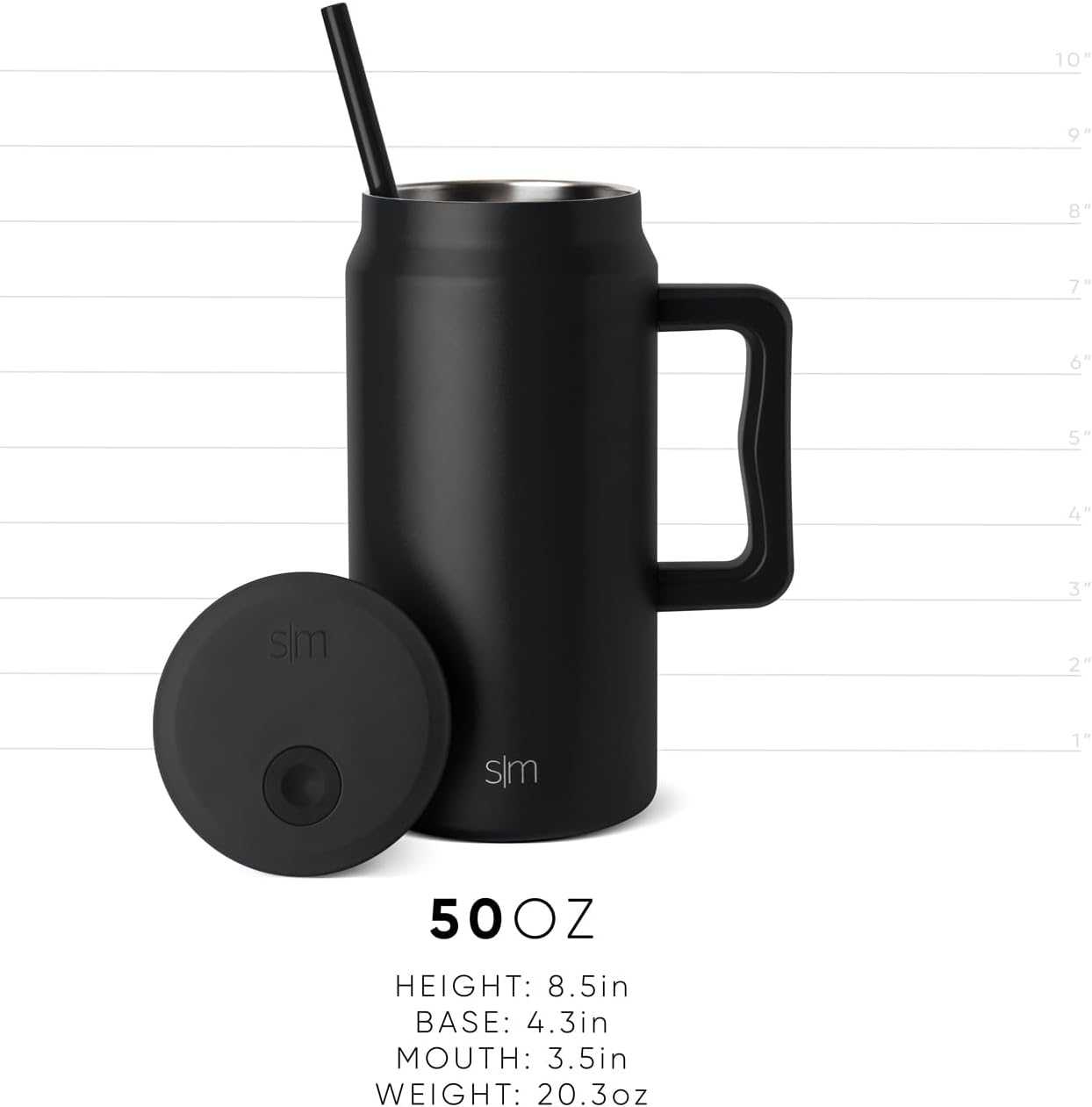 50 oz Mug Tumbler with Handle and Straw Lid | Reusable Insulated Stainless Steel Large Travel Jug Water Bottle | Gifts for Women Men Him Her | Trek Collection | 50oz | Graphite