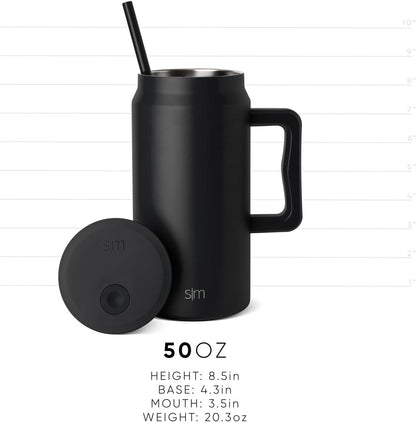 50 oz Mug Tumbler with Handle and Straw Lid | Reusable Insulated Stainless Steel Large Travel Jug Water Bottle | Gifts for Women Men Him Her | Trek Collection | 50oz | Graphite