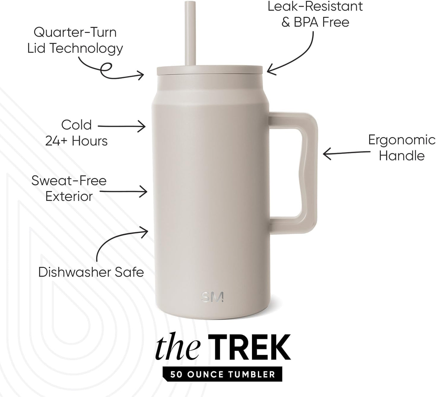 50 oz Mug Tumbler with Handle and Straw Lid | Reusable Insulated Stainless Steel Large Travel Jug Water Bottle | Gifts for Women Men Him Her | Trek Collection | 50oz | Graphite