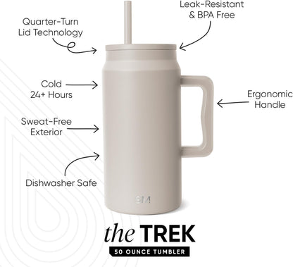 50 oz Mug Tumbler with Handle and Straw Lid | Reusable Insulated Stainless Steel Large Travel Jug Water Bottle | Gifts for Women Men Him Her | Trek Collection | 50oz | Graphite