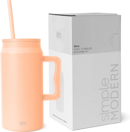 50 oz Mug Tumbler with Handle and Straw Lid | Reusable Insulated Stainless Steel Large Travel Jug Water Bottle | Gifts for Women Men Him Her | Trek Collection | 50oz | Graphite