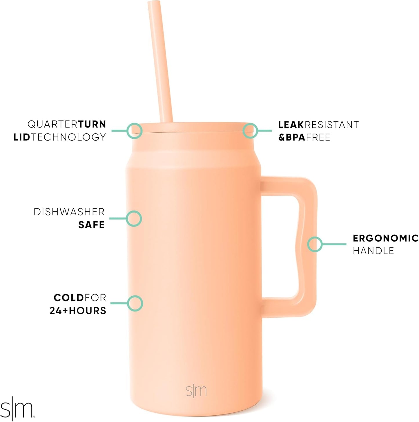 50 oz Mug Tumbler with Handle and Straw Lid | Reusable Insulated Stainless Steel Large Travel Jug Water Bottle | Gifts for Women Men Him Her | Trek Collection | 50oz | Graphite