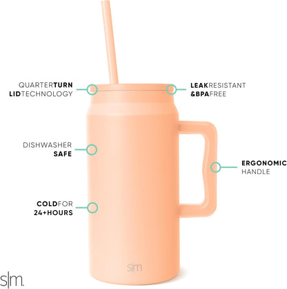 50 oz Mug Tumbler with Handle and Straw Lid | Reusable Insulated Stainless Steel Large Travel Jug Water Bottle | Gifts for Women Men Him Her | Trek Collection | 50oz | Graphite