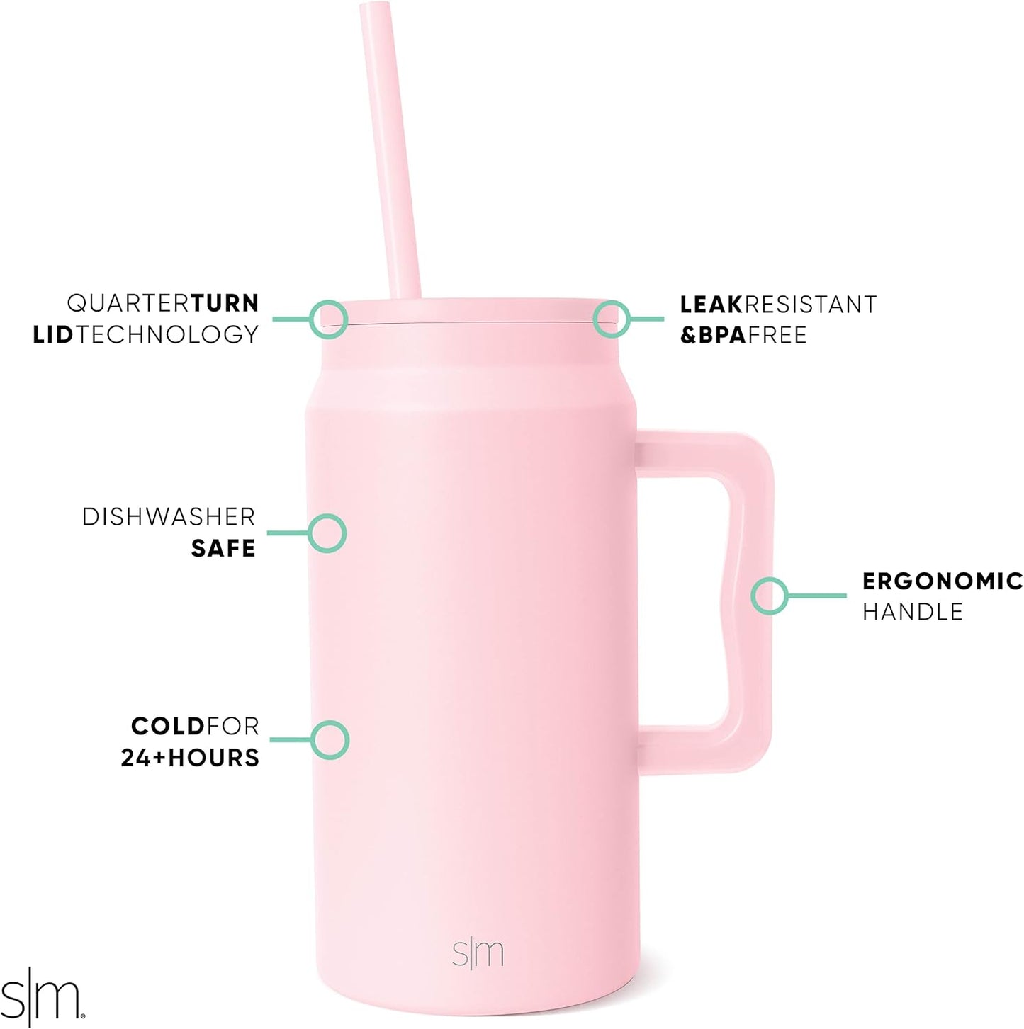 50 oz Mug Tumbler with Handle and Straw Lid | Reusable Insulated Stainless Steel Large Travel Jug Water Bottle | Gifts for Women Men Him Her | Trek Collection | 50oz | Graphite