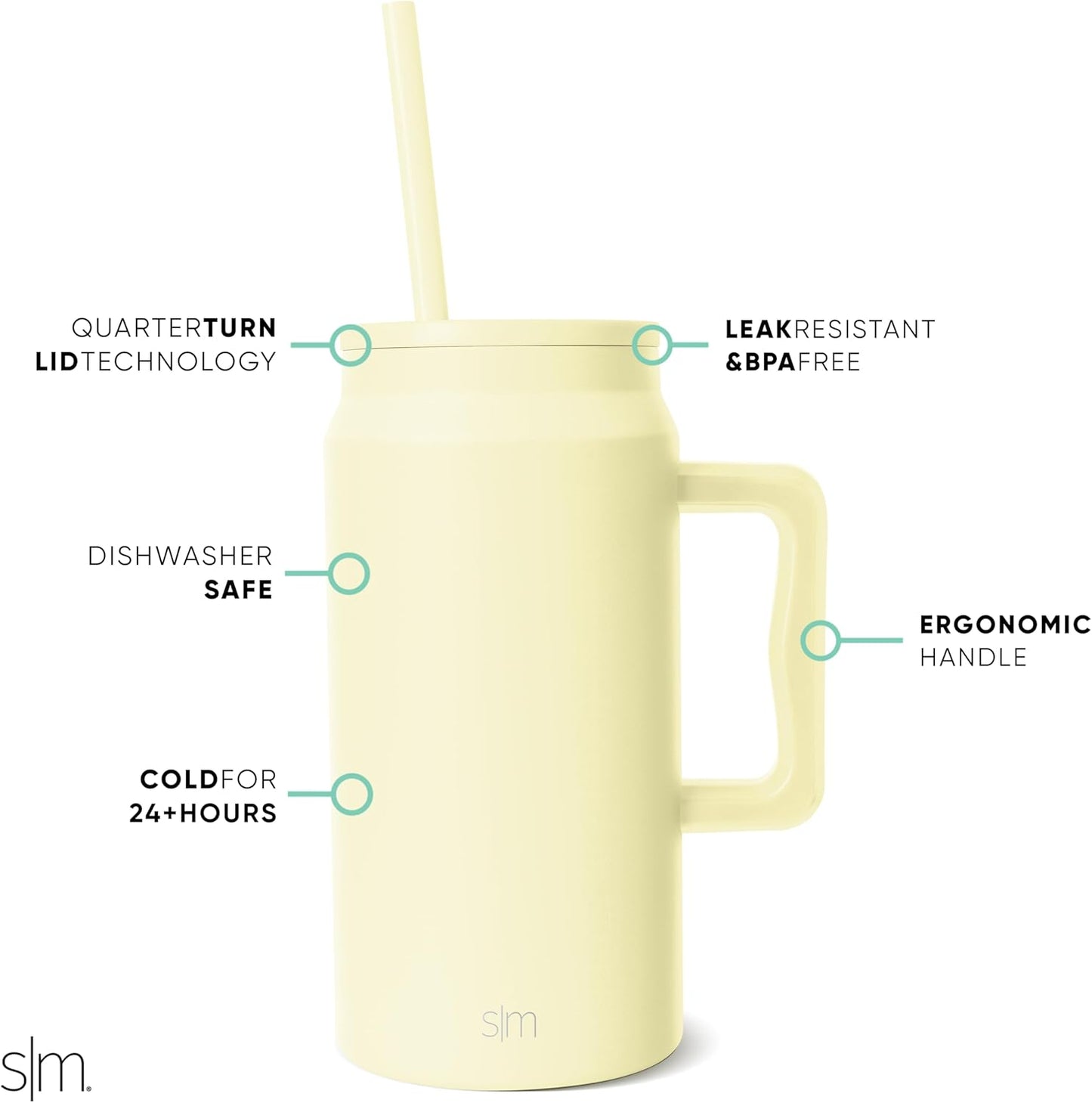 50 oz Mug Tumbler with Handle and Straw Lid | Reusable Insulated Stainless Steel Large Travel Jug Water Bottle | Gifts for Women Men Him Her | Trek Collection | 50oz | Graphite