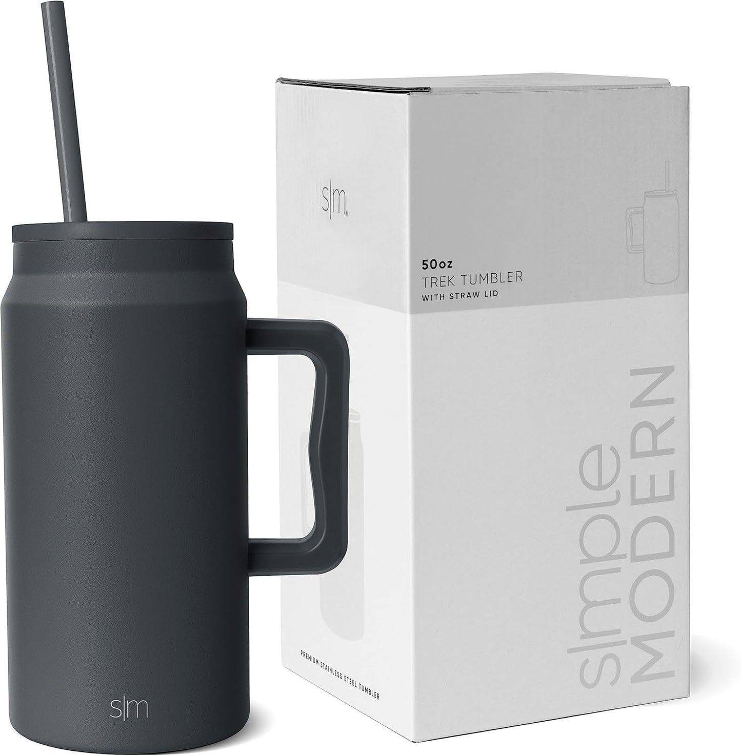 50 oz Mug Tumbler with Handle and Straw Lid | Reusable Insulated Stainless Steel Large Travel Jug Water Bottle | Gifts for Women Men Him Her | Trek Collection | 50oz | Graphite