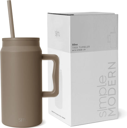 50 oz Mug Tumbler with Handle and Straw Lid | Reusable Insulated Stainless Steel Large Travel Jug Water Bottle | Gifts for Women Men Him Her | Trek Collection | 50oz | Graphite